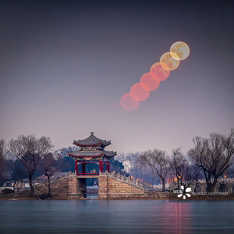 颐和园练桥月升图片素材