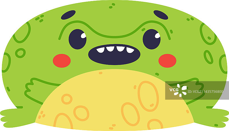 可爱的胖绿色青蛙或蟾蜍角色坐着图片素材