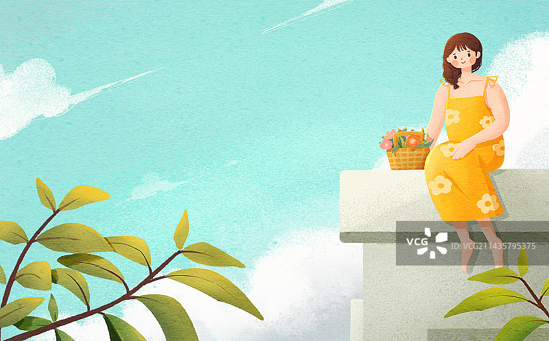 立夏夏天屋顶少女节气插画图片素材