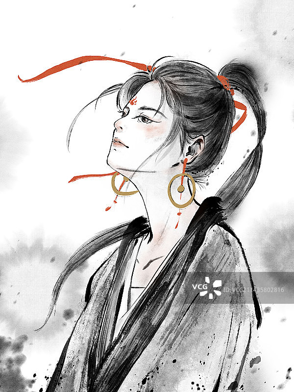 水墨风侠女特写图片素材
