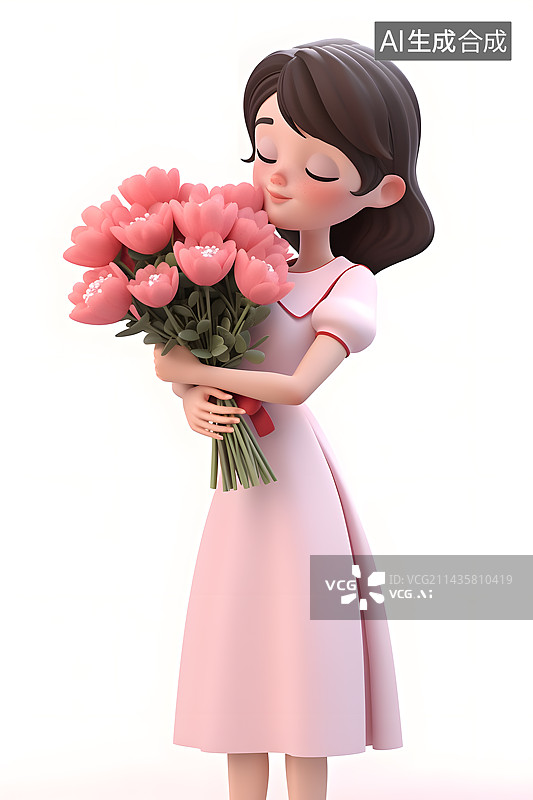 【AI数字艺术】抱着花连衣裙的女人图片素材