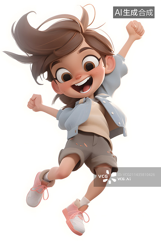 【AI数字艺术】白色背景开心快乐的女孩图片素材