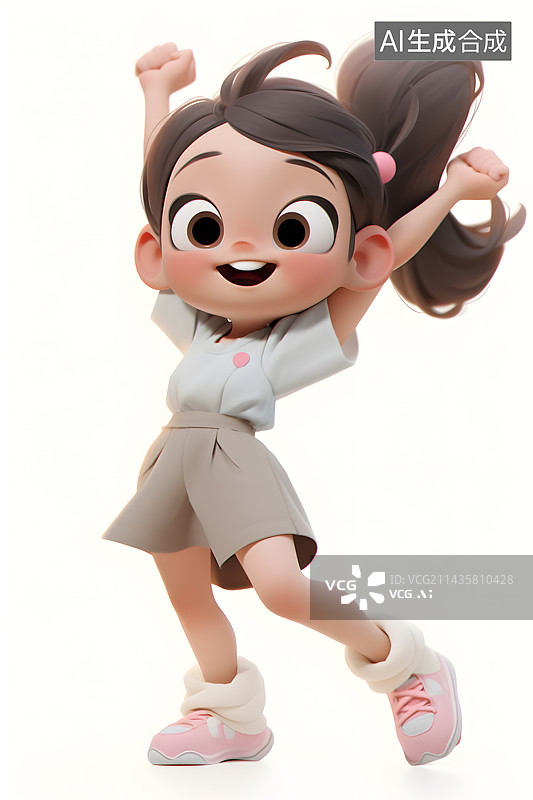 【AI数字艺术】白色背景开心快乐的女孩图片素材