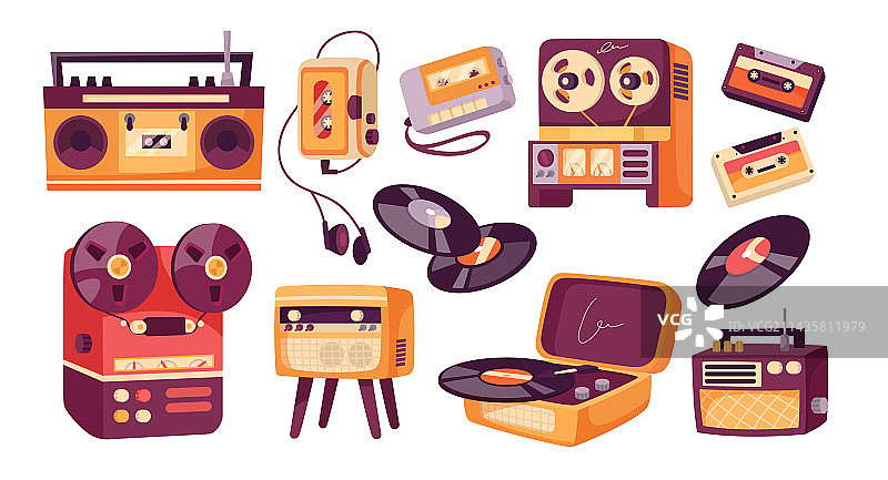 复古音乐播放器扁平风格图片素材