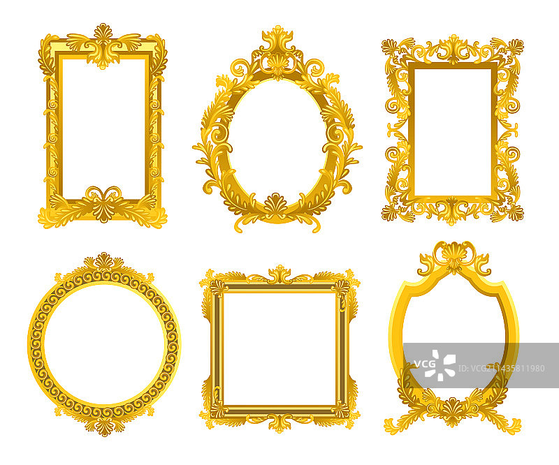 复古金色镜框卡通图案图片素材