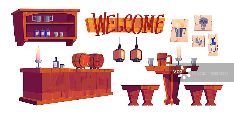 啤酒屋或酒吧内部卡通场景图片素材