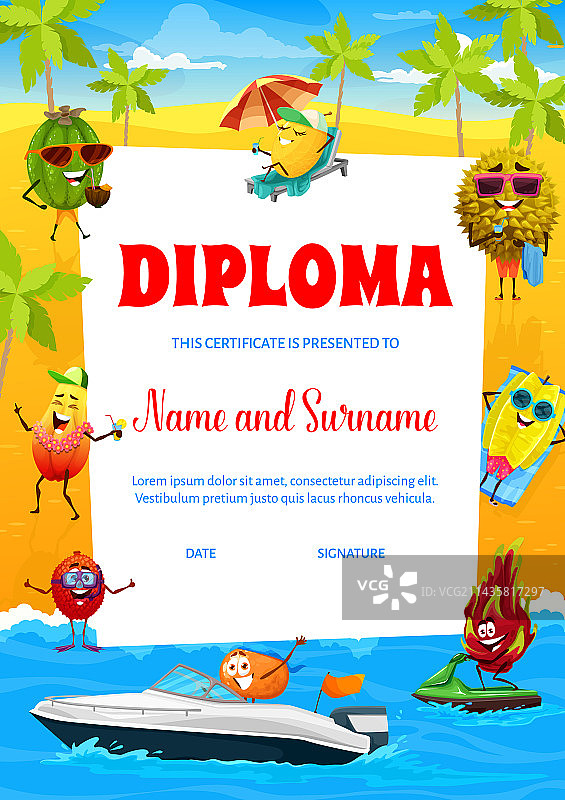 儿童水果毕业证书图片素材