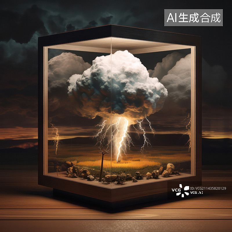 【AI数字艺术】透明房子中的雷雨图片素材