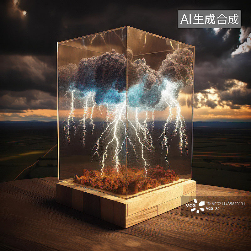 【AI数字艺术】透明房子中的雷雨图片素材