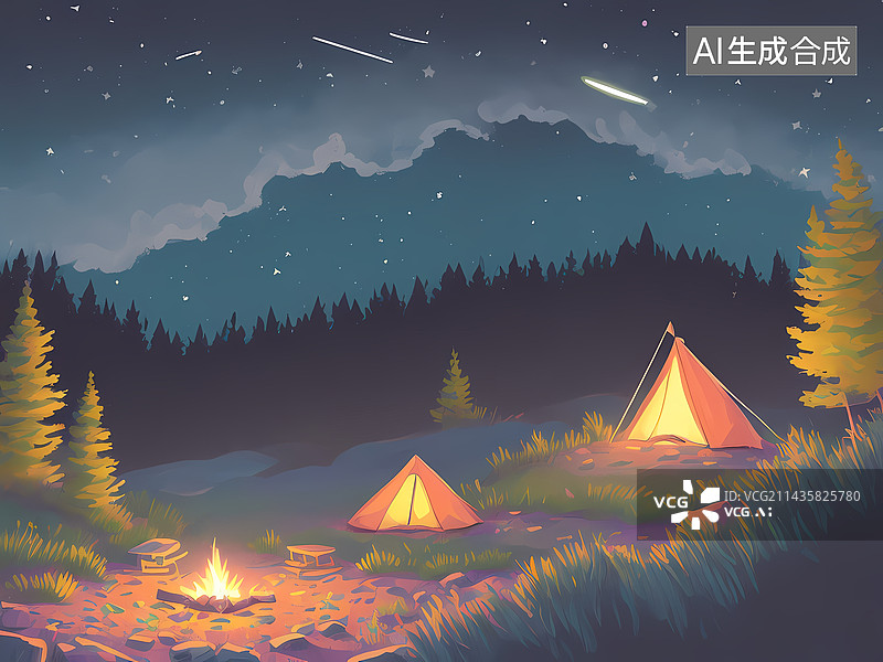 【AI数字艺术】在星空下露营图片素材