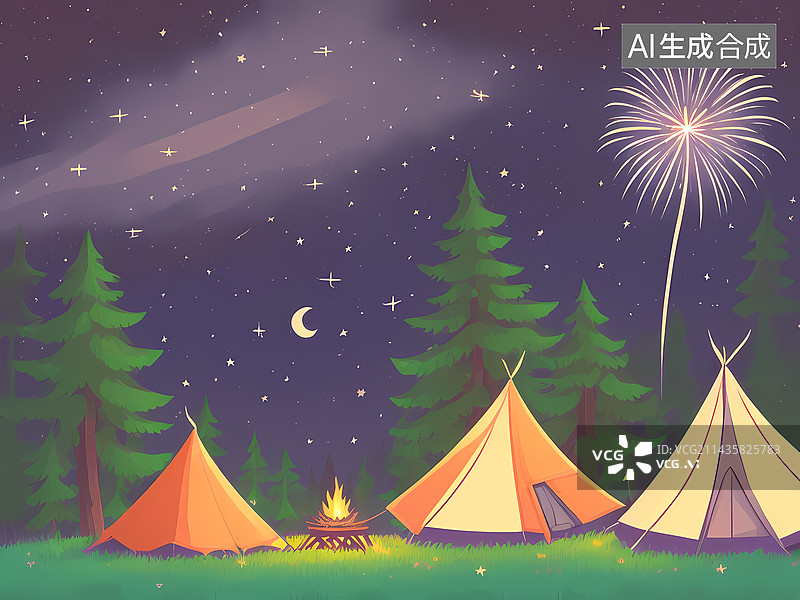 【AI数字艺术】在星空下露营图片素材