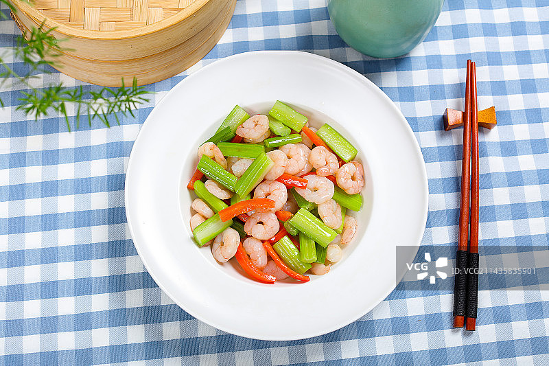 美味特色菜小炒辣椒西芹虾仁图片素材