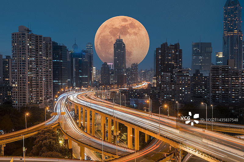 上海市黄浦区延安高架路川流不息的车流图片素材