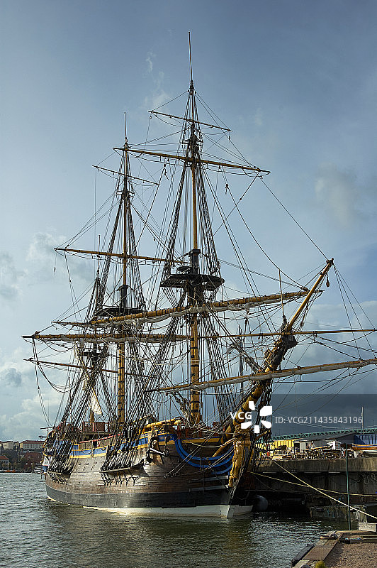 哥德堡，整装待发，瑞典仿古商船哥德堡号，细节，特写图片素材
