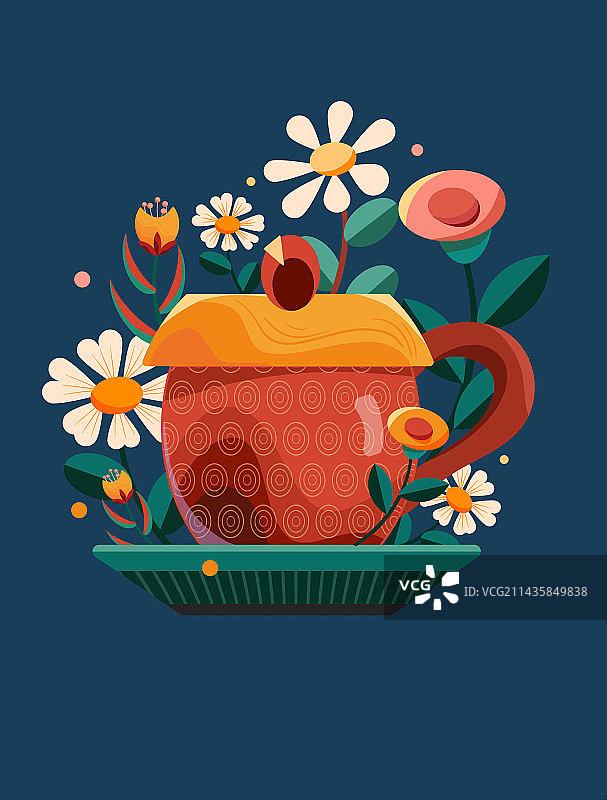 矢量插画 杯子与花儿 以花朵为背景的红色杯子图片素材