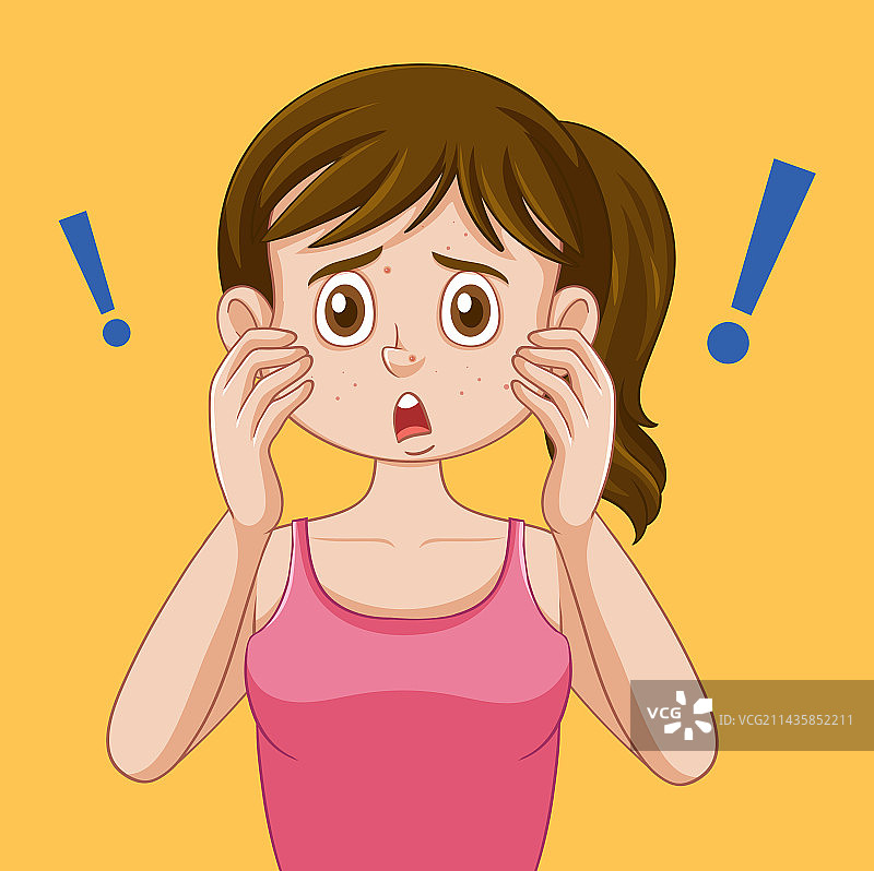 为面部问题烦恼的青春期女孩图片素材