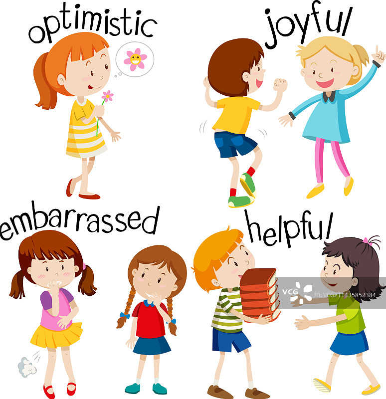 英语词汇形容词卡通图片素材