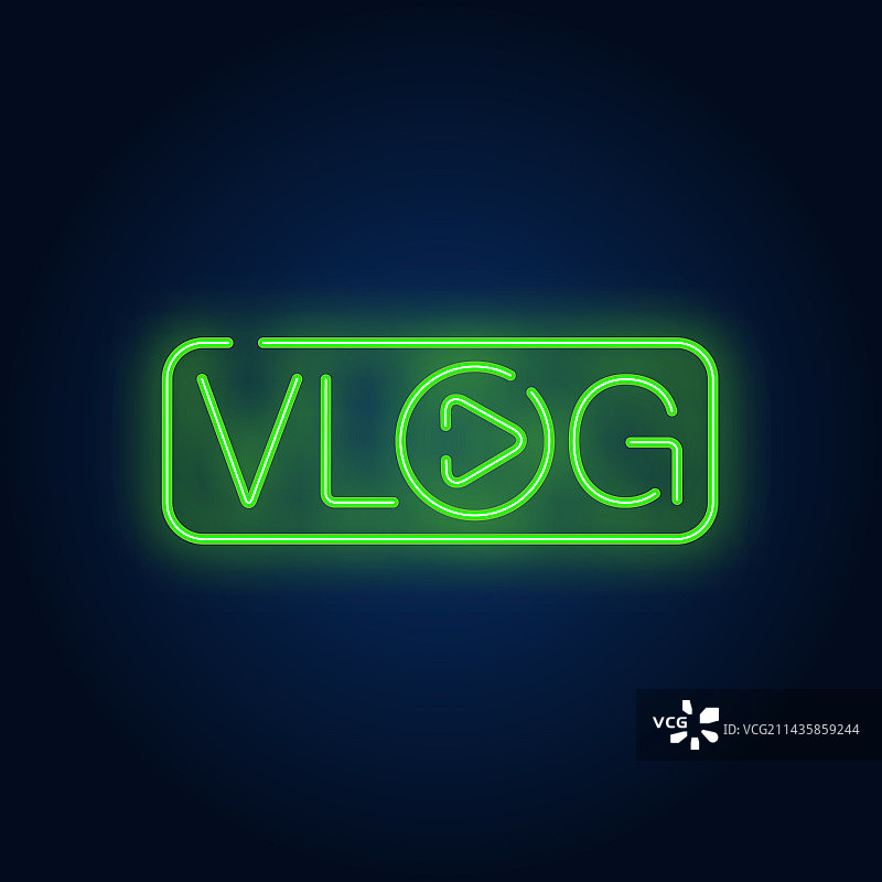 带有播放按钮的vlog霓虹灯标志图片素材