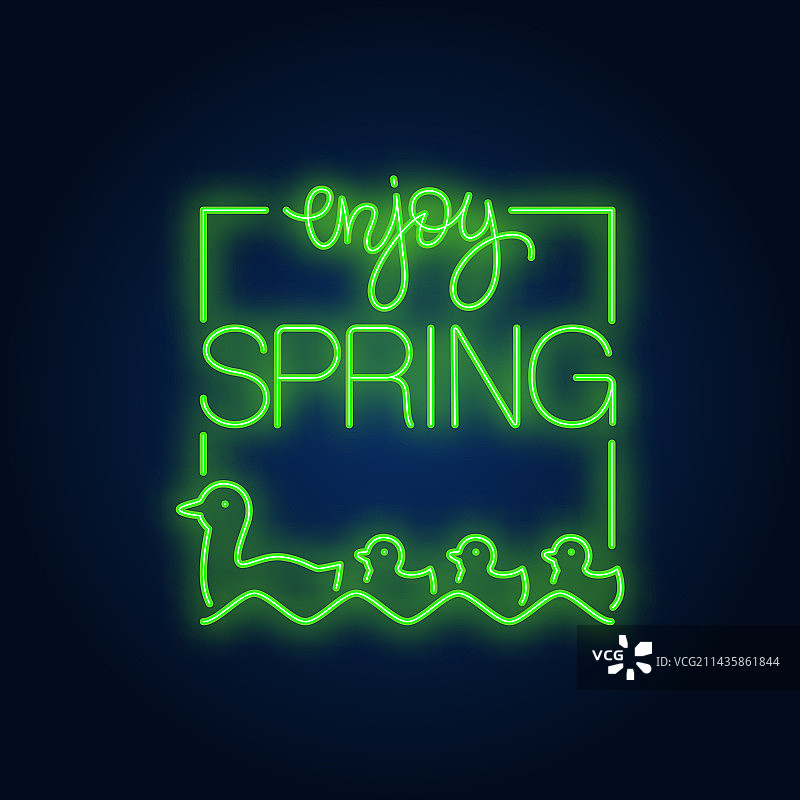 小鸭霓虹灯春季标志图片素材