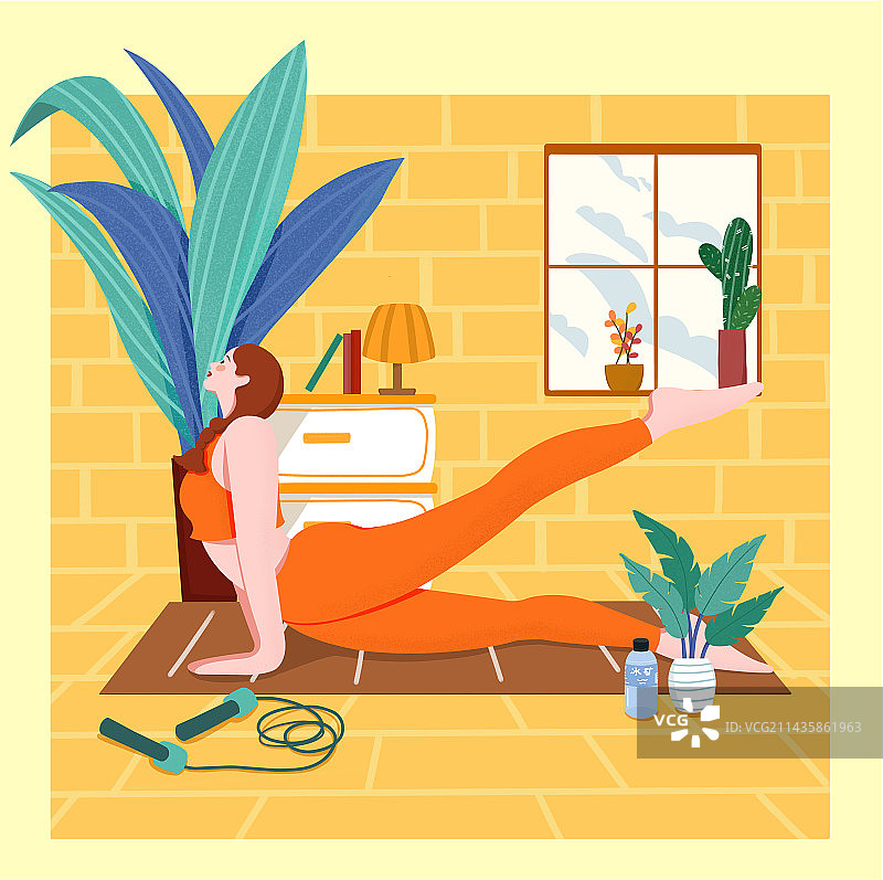 居家运动扁平插画图片素材