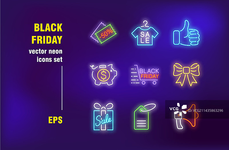 黑色星期五霓虹灯标志合集图片素材