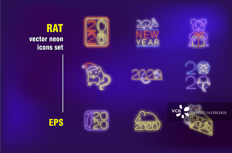老鼠霓虹灯标志套装图片素材