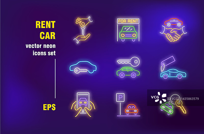 汽车租赁霓虹灯标志图片素材