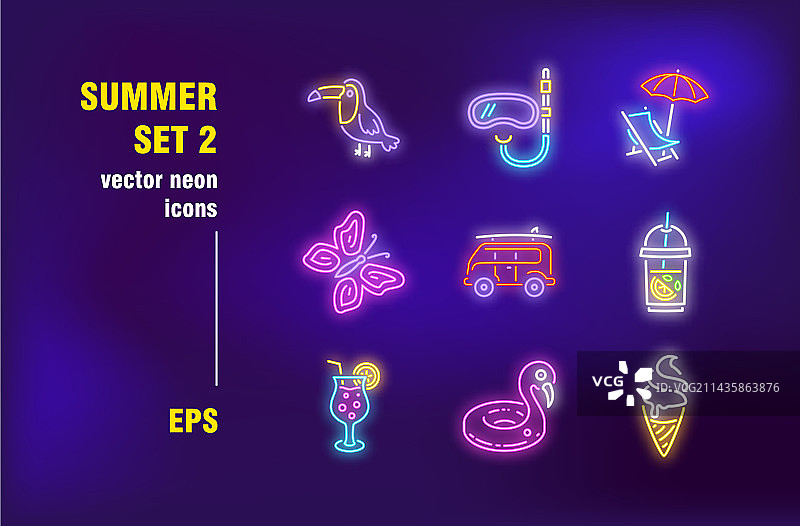 夏季假期霓虹灯标志合集图片素材