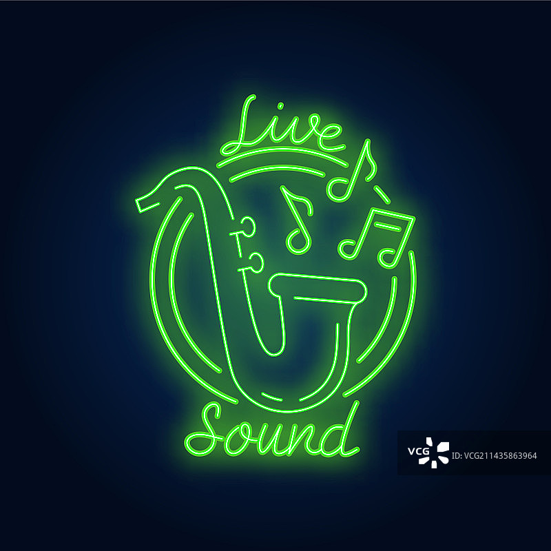 霓虹灯萨克斯管现场音效标志图片素材