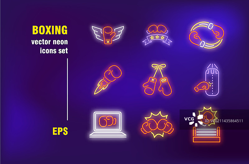 拳击霓虹灯标志套装图片素材