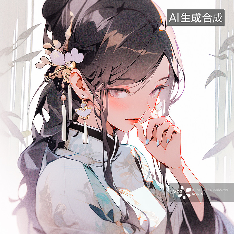 【AI数字艺术】二次元可爱女孩插画，东方美丽少女，头像素材图片素材