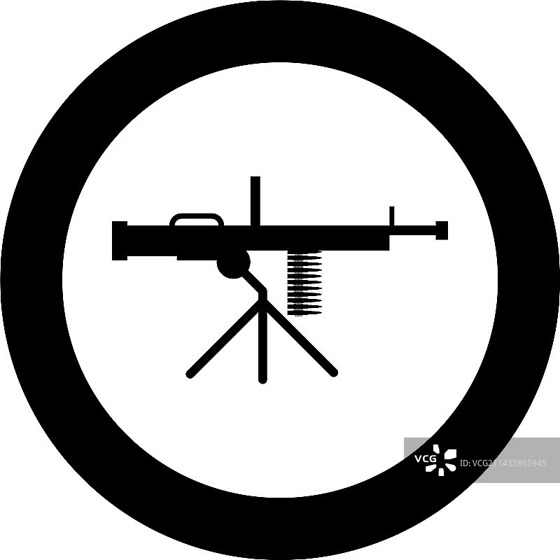 圆形黑色背景中的机关枪武器图标图片素材