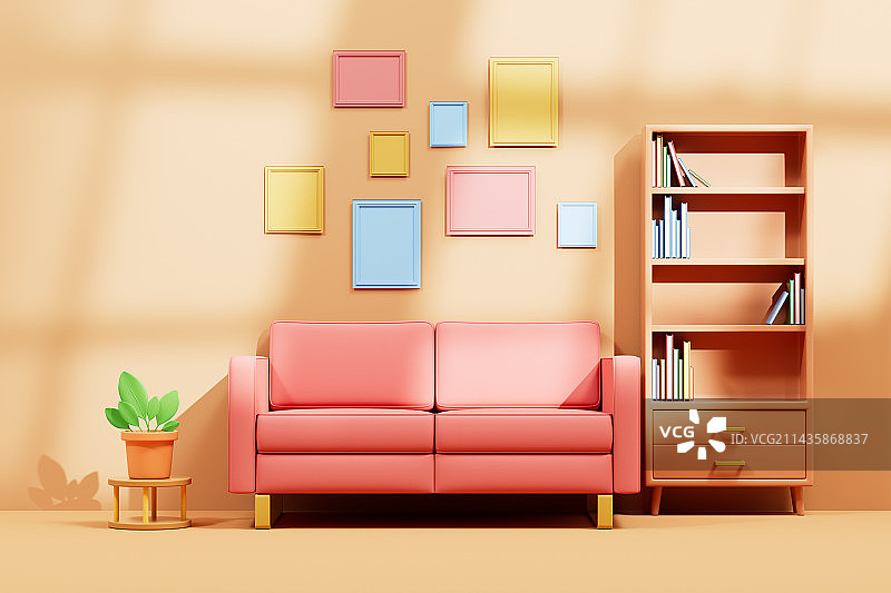 卡通风格的室内客厅房间场景图片素材