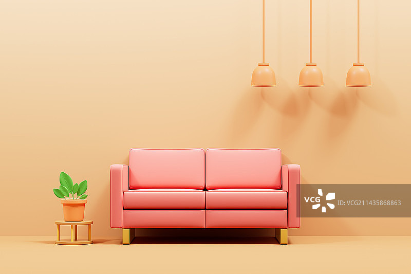 卡通风格的室内客厅房间场景图片素材