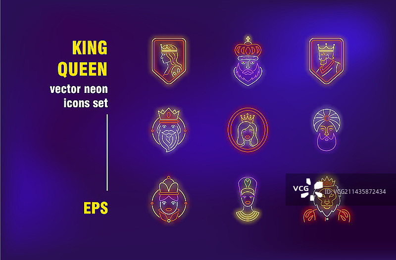 国王和王后霓虹灯标志合集图片素材