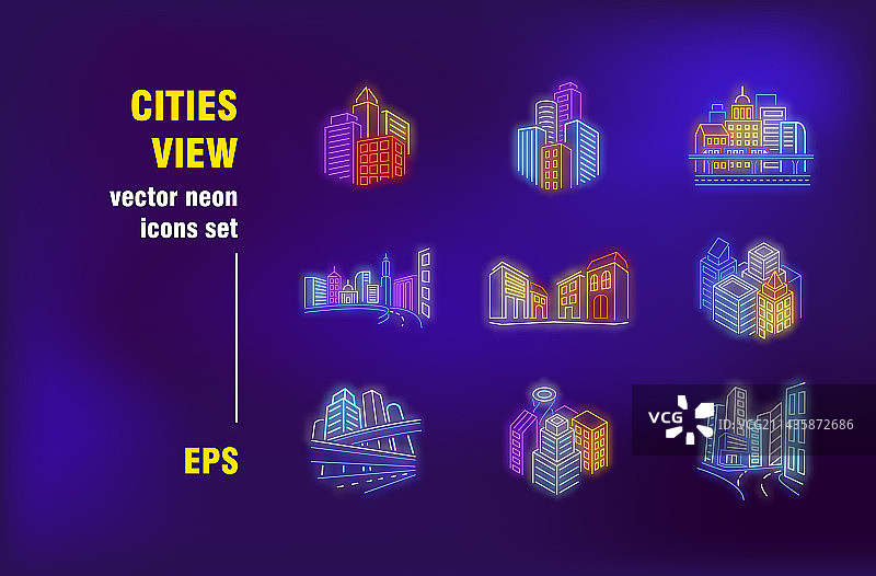 城市景观霓虹灯标志合集图片素材