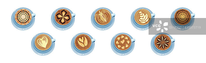 咖啡拿铁拉花艺术杯碟图片素材