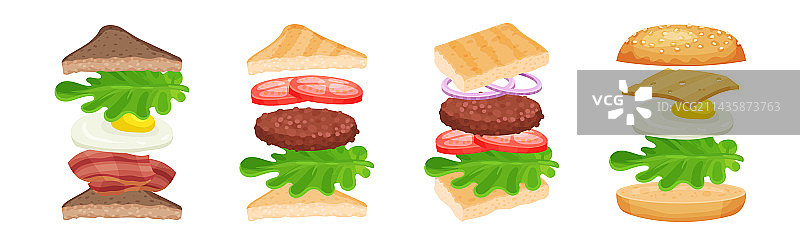 漂浮分层食材的快餐汉堡图片素材