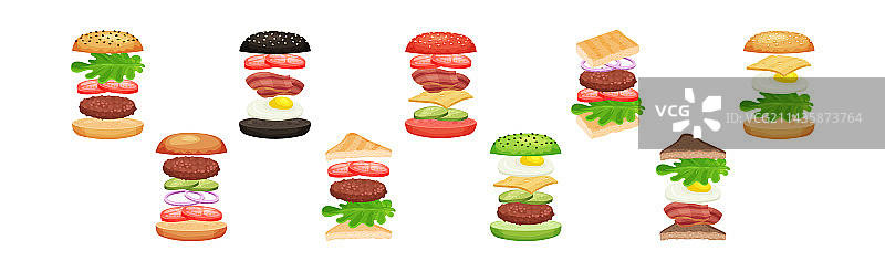 漂浮分层食材的快餐汉堡图片素材