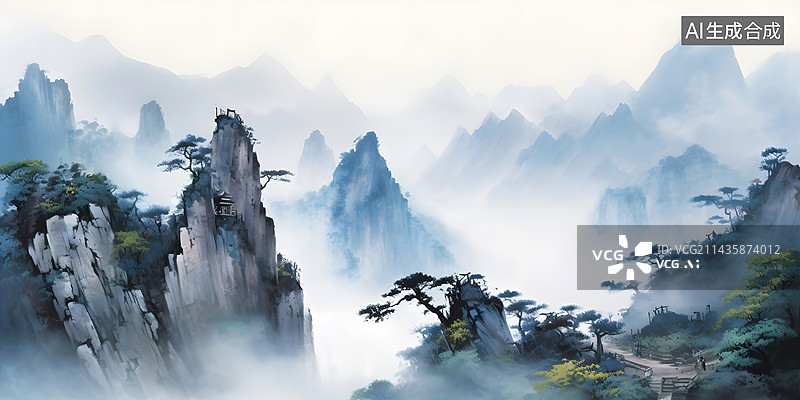 【AI数字艺术】中国画国风水墨山水图片素材
