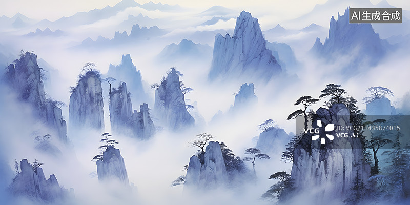 【AI数字艺术】中国画国风水墨山水图片素材
