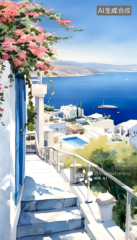 【AI数字艺术】水彩海边风景图片素材