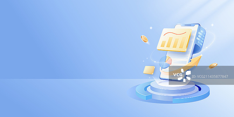 手机数据金融经济上升柱状图箭头插画2.5d矢量插图图片素材
