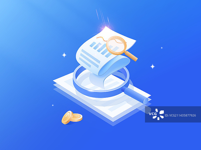 放大镜查看账单数据2.5d矢量插图图片素材
