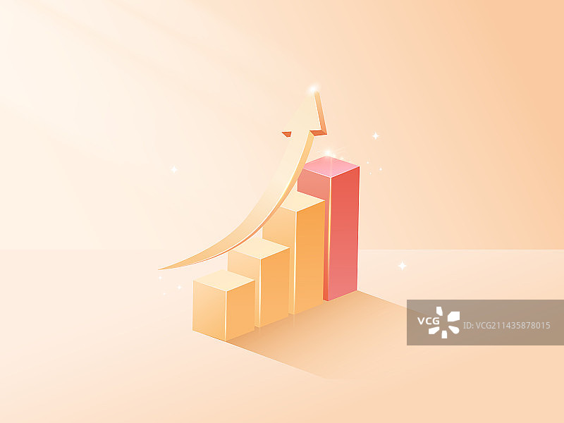 柱状图和上升箭头2.5d矢量插图图片素材