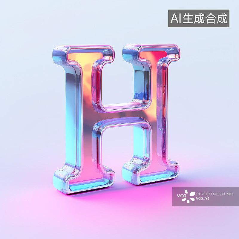 【AI数字艺术】字母H玻璃质感3D立体元素图片素材