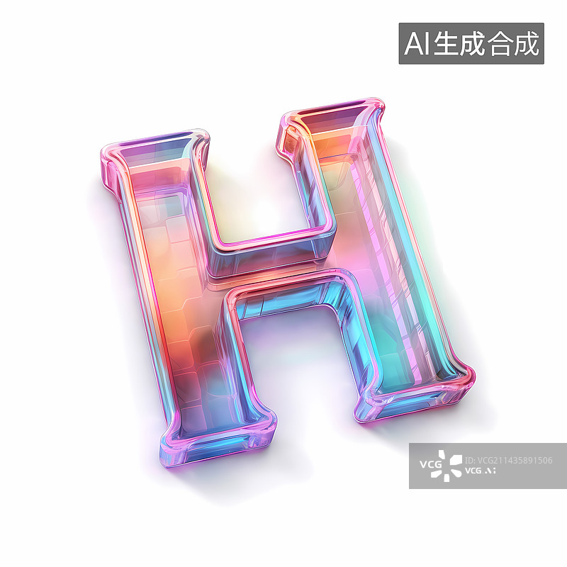 【AI数字艺术】字母H玻璃质感3D立体元素图片素材