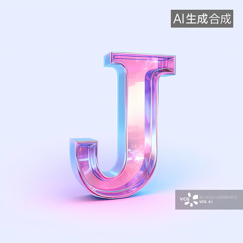 【AI数字艺术】字母J玻璃质感3D立体元素图片素材
