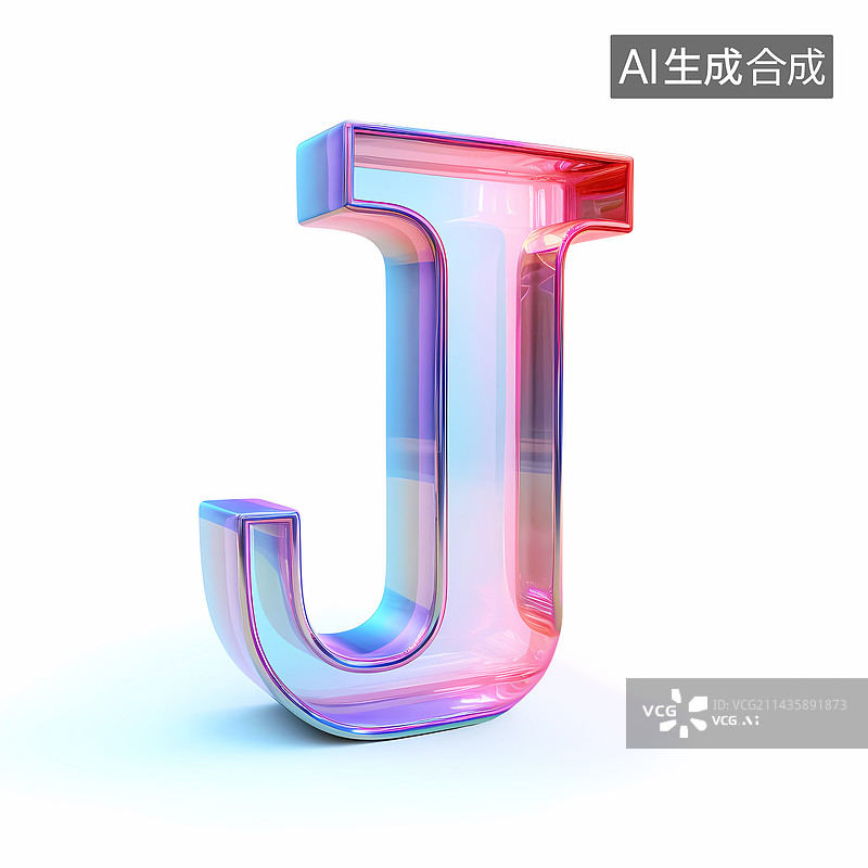 【AI数字艺术】字母J玻璃质感3D立体元素图片素材