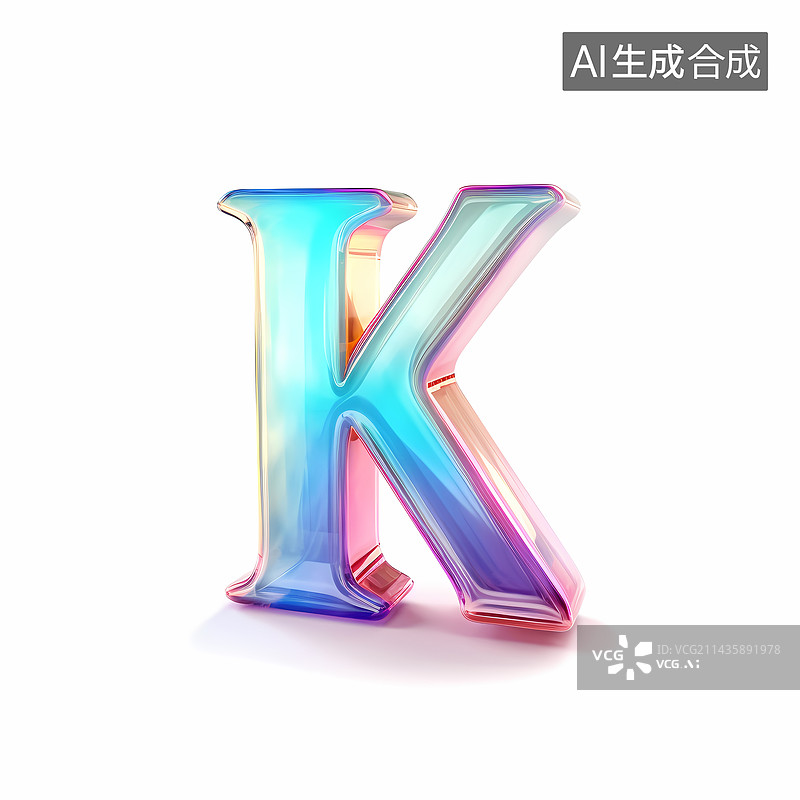 【AI数字艺术】字母K玻璃质感3D立体元素图片素材